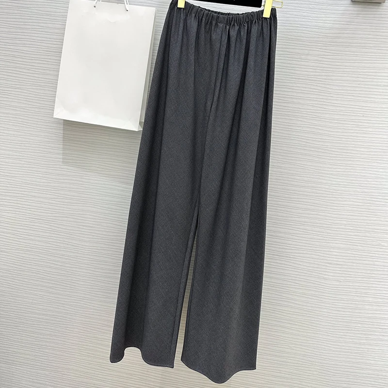 

Autumn Women 3 Colors Wool Wide Leg Trouser Classic Simple Elastic Waist Slim Straight Pants Trendy Runway New High End Clothing