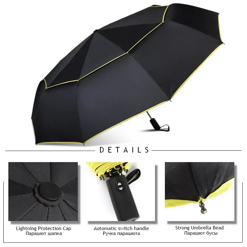 Automatic Double Big Umbrella folding umbrella automatic umbrella 120CM Rain Women 3Folding Wind Resistant Large Umbrella Men Family Travel Business Car Umbrellas