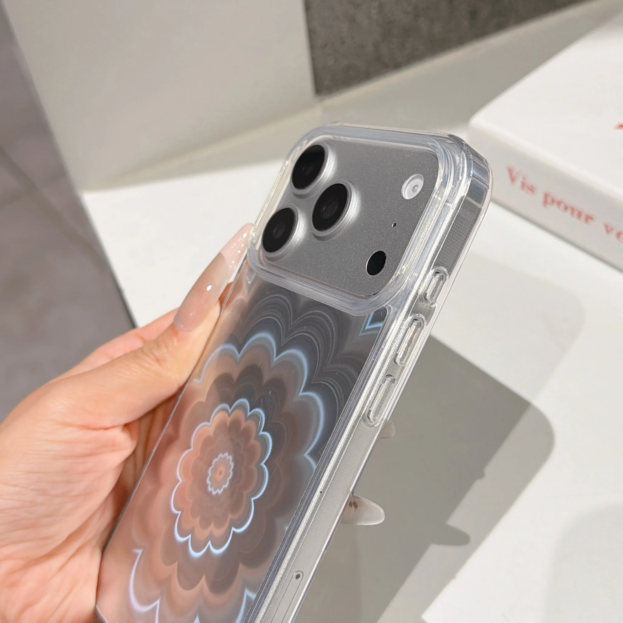 Holographic Flower Mirror Phone Case - Shiny Laser Gradient Clear Cover with Glitter