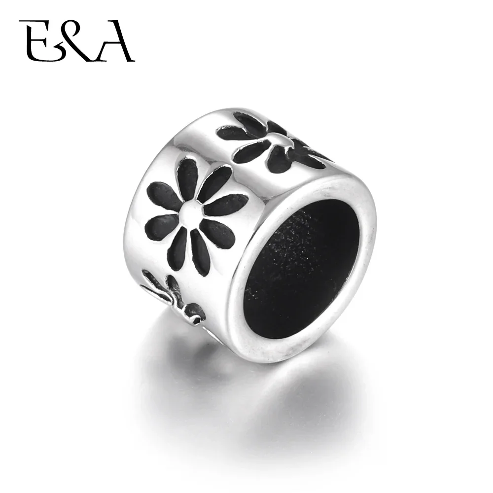Edelstahl-Blumenperlen, florales großes Loch, Schiebe-Charm-Abstandshalter, passend für 8 mm Lederband, Armbänder, Schmuckherstellung, DIY-Zubehör
