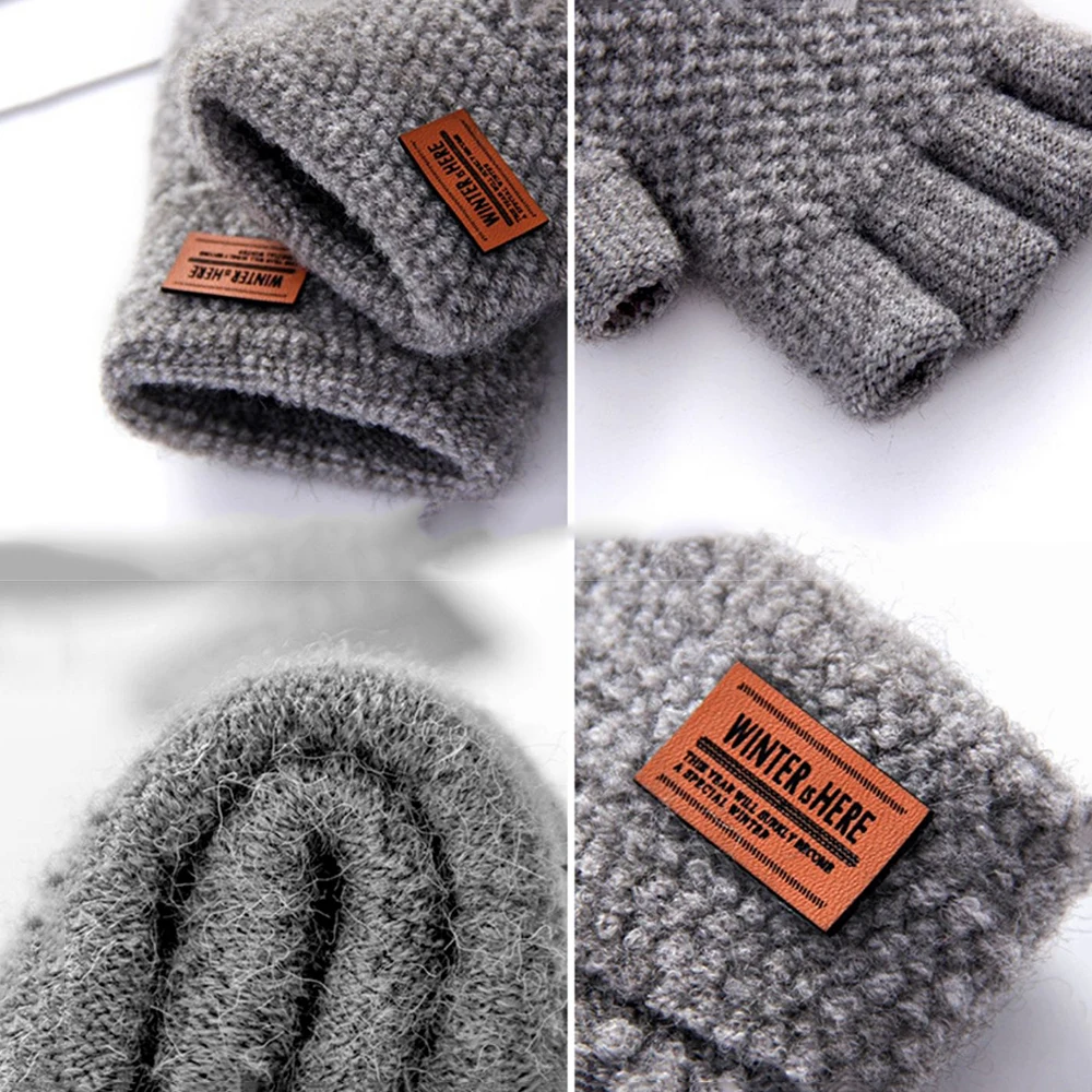 Winter Fingerless Gloves For Women Men Thick Elastic Knitted Alpaca Wool Warm Half Finger Mittens Outdoor Driving Gloves Unisex