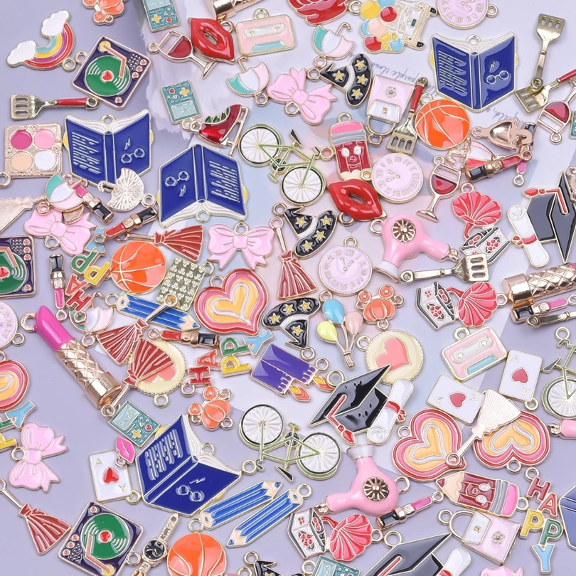 30pcs Enamel Alloy Kawaii Shell Starfish Fruit Cosmetics Starry Sky Diy Women Bracelet Jewelry Making Mix Pendant Accessories 6