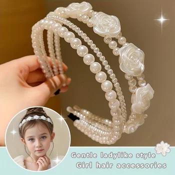 1/2 pieces of cute girls' imitation pearl headbands that do not hurt hair, sweet little girl flower headbands, kidsren's hair ac 1