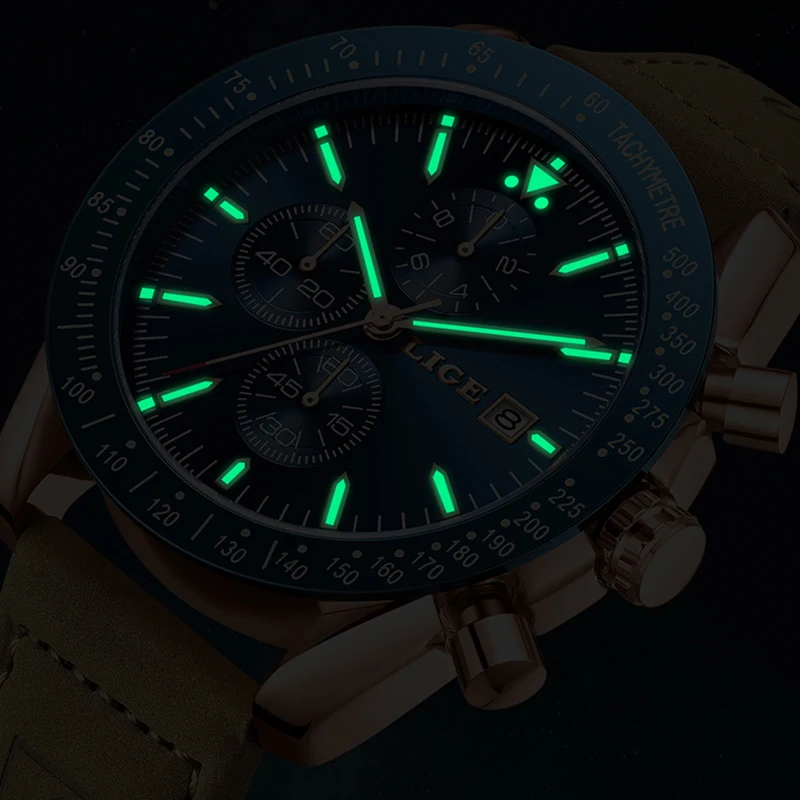 LIGE Casual Sports Men Watch Luxury Waterproof Men Quartz Watches Top Brand Leather Military Chronograph Relogios Masculino+BOX