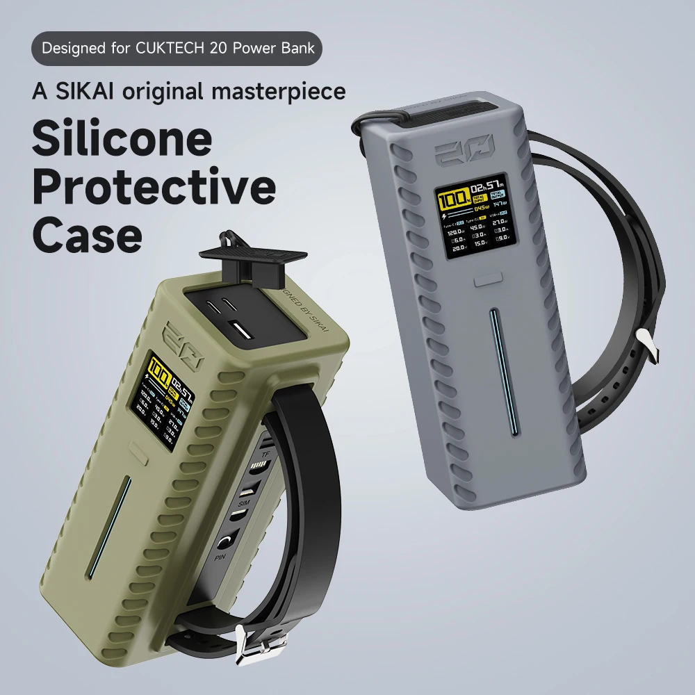 Silicone Case for CUKTECH No.20 Power Bank TF Sim Card Eject Pin Needle Storage Case USB C Cable Organizer with handle design power bank case