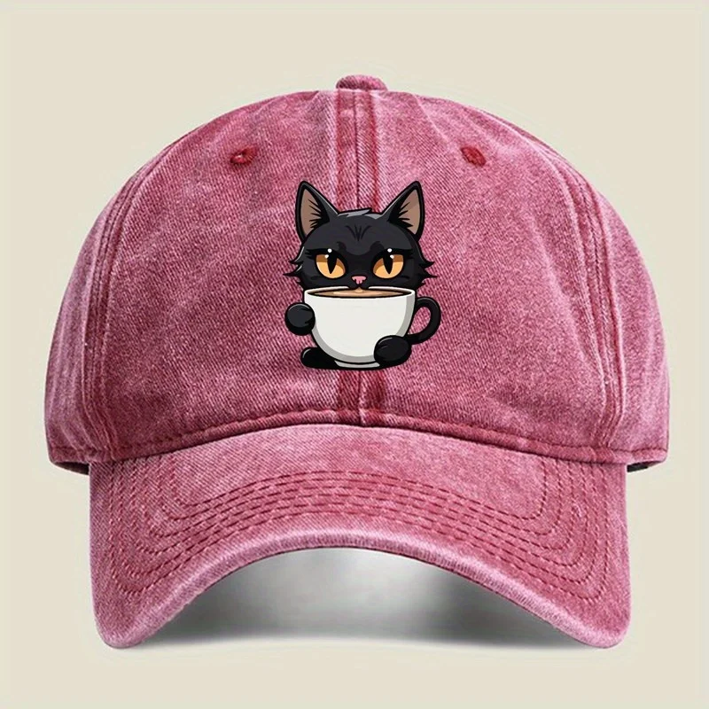 Unisex Retro Baseball Cap with Cute Cat Design for Outdoor
