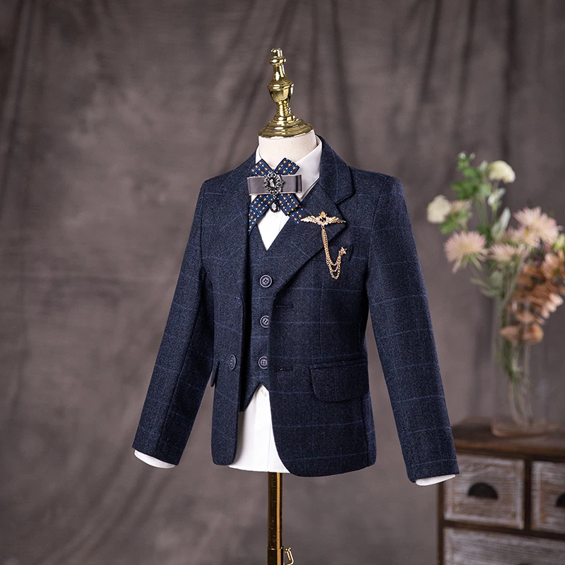 Children's British Style Boys Suit Set Boy Catwalk Wedding Baby Birthday Host Piano Performance Costume Autumn Winter