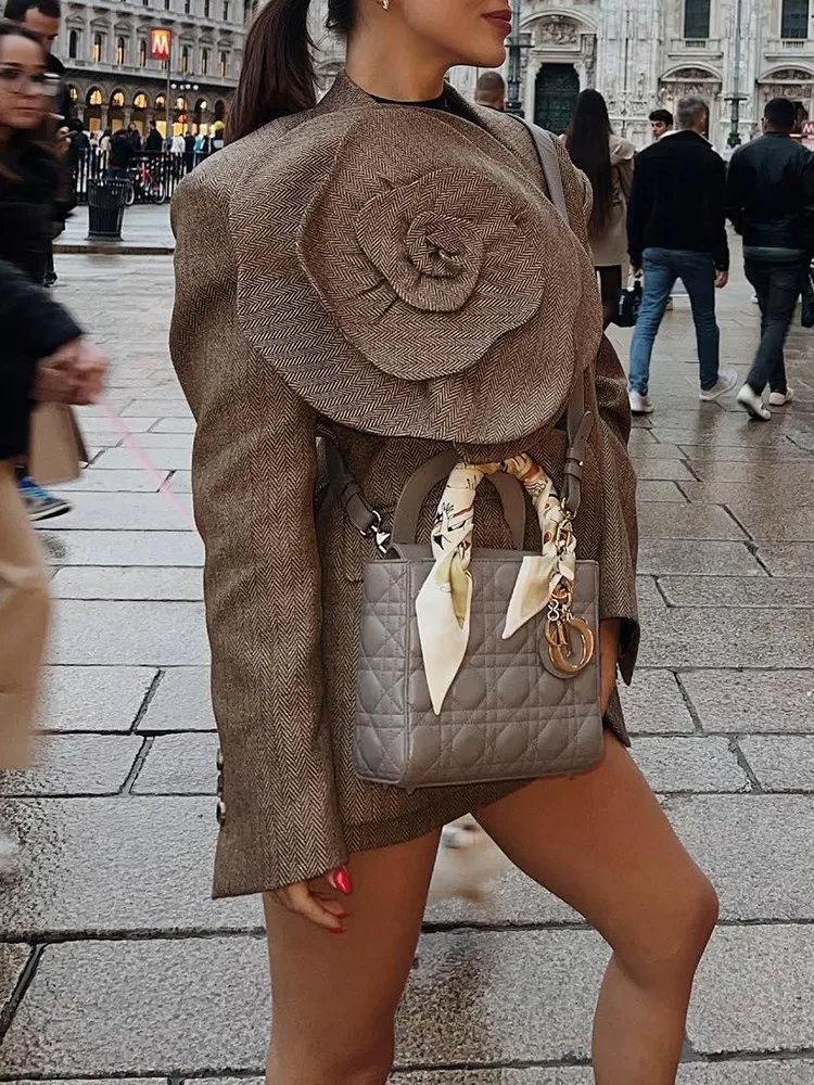 KBQ Spliced Appliques Solid Blazers Women Notched Collar Long Sleeve Patchwork Buttons Detachable Blazer Female Fashion Clothing