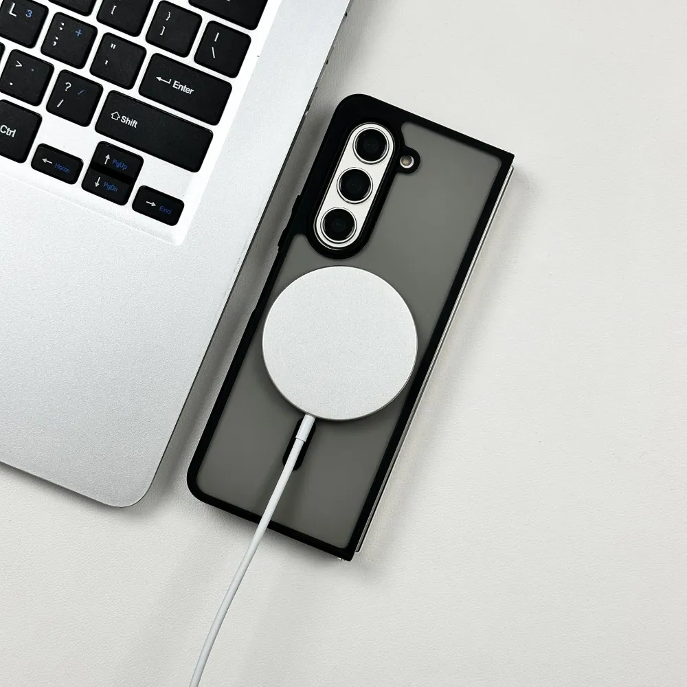 Translucent Magnetic Shockproof Folding Case with Wireless Charging Compatibility