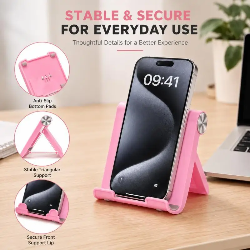 Adjustable Foldable Phone and Tablet Stand - Portable, Anti-Slip Desk Holder for Office and Travel, Available in 8 Colors