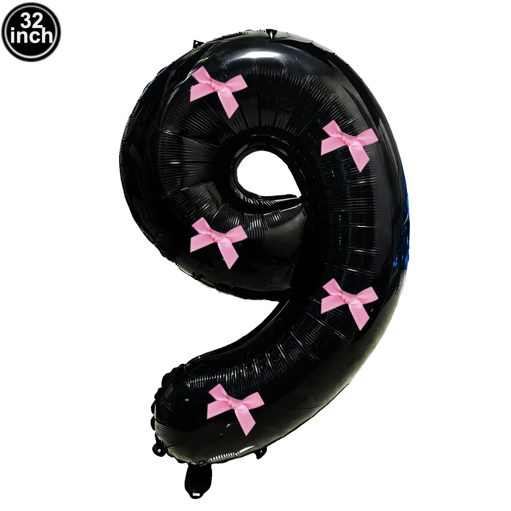 32 Blue, Pink, and Black Number Balloons with Ribbon Bows