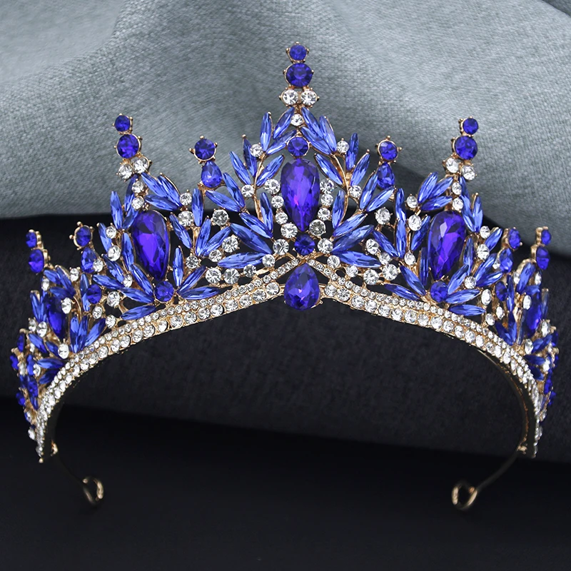 Hair Headdress Baroque Luxury Green Crystal Tiara For Women Wedding Girls Birthday Party Elegant Crown Jewelry Accessories
