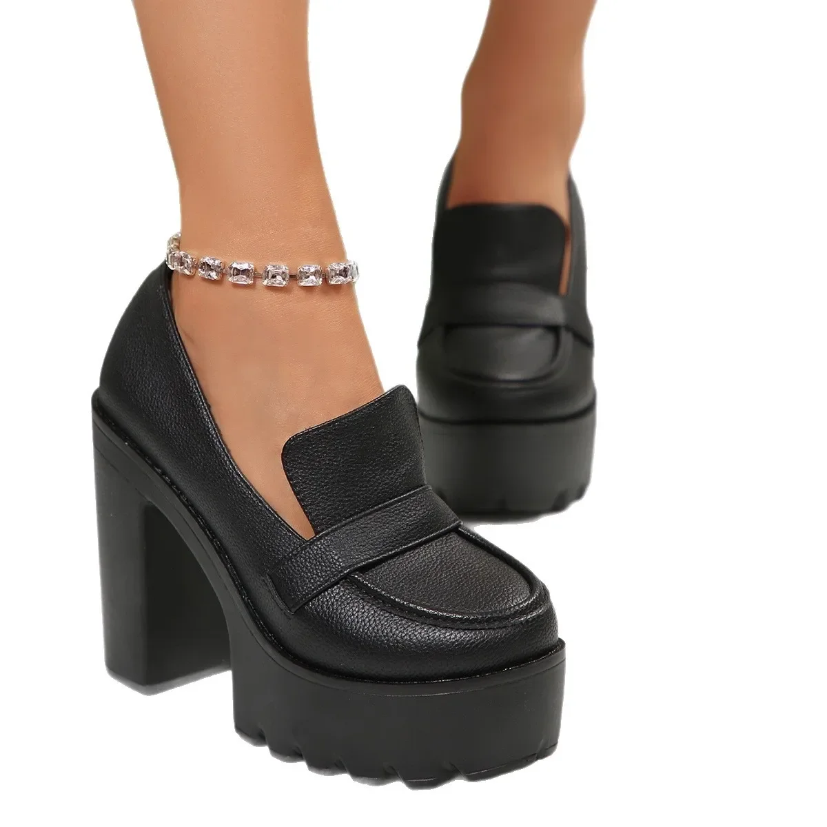 New 2025 Large Size Versatile Comfortable Thick Heel Mary Janes Fashionable High Heel Single Shoes for Women Round Toe Rubber So