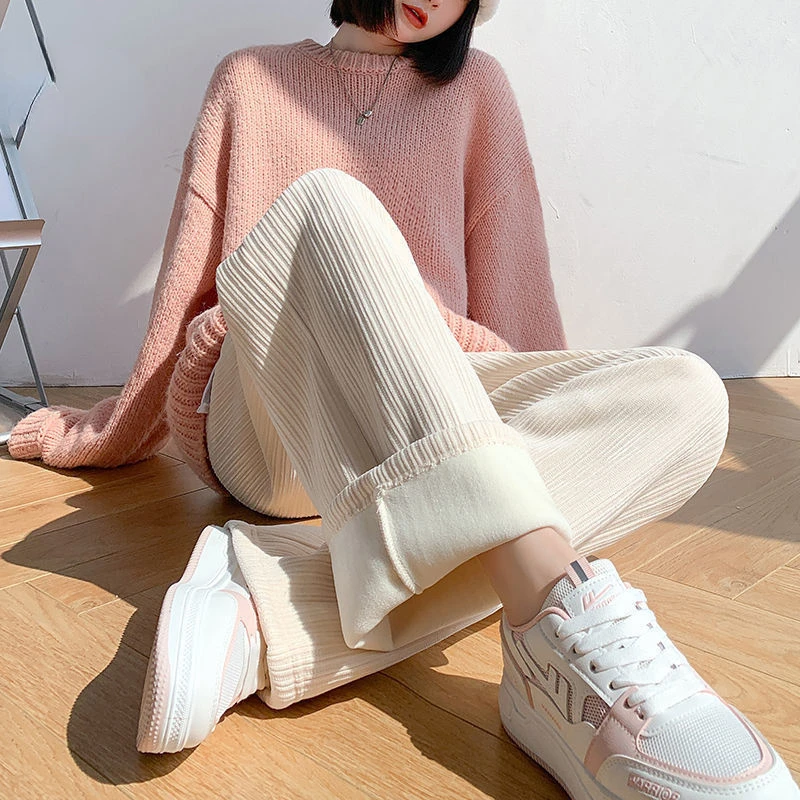 

Autumn and Winter Chenille Wide-Leg Pants Women New Loose High Waist Velvet Padded White Straight-Cut Corduroy Pants Women