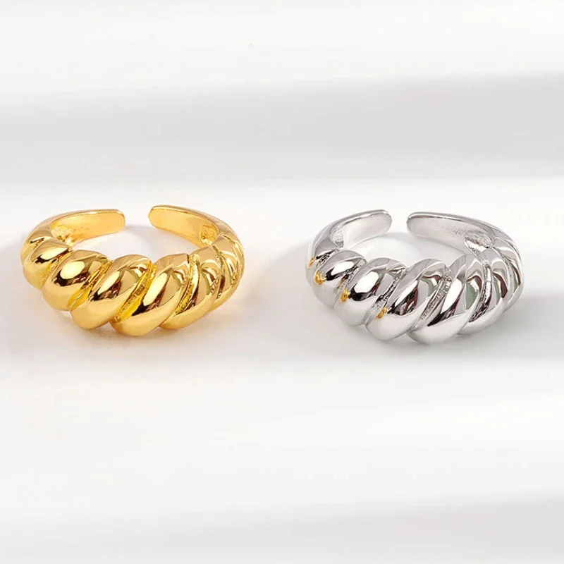 18K Gold Plated Stainless Steel Twist Bread Design Ring Croissant Adjustable Rings for Women Thick Stacking Band Couple Jewelry 6