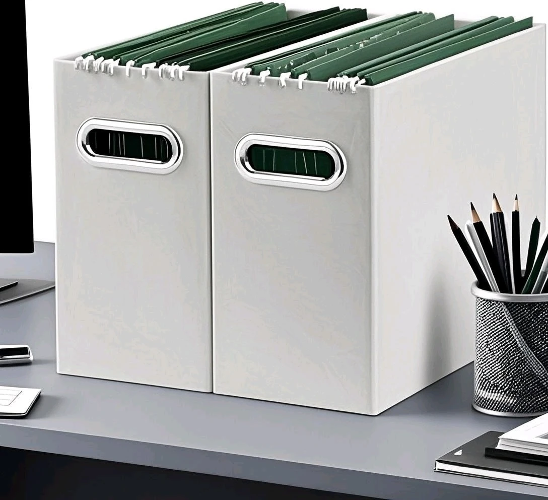 Makeasy File Organizer Storage Box Cardboard File Folder Organizer Collapsible Box for Hanging Folders With Handle