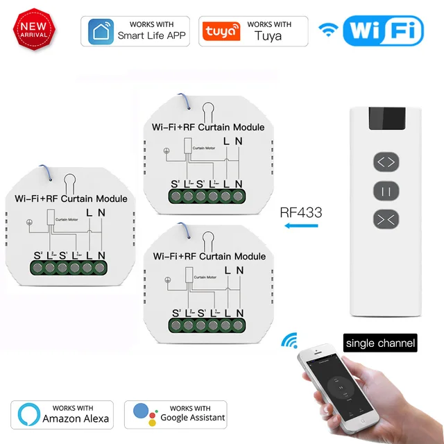 Tuya Smart Life WiFi RF433 Blind Curtain Switch with Remote for Electric Roller Shutter Sunscreen Google Home Alexa Smart Home Option 5
