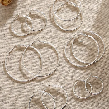 Fashion Hyperbolic Hoop Earrings Set For Women Silver Color Round Circle Earring Female Trendy Ladies Party Jewelry Gift