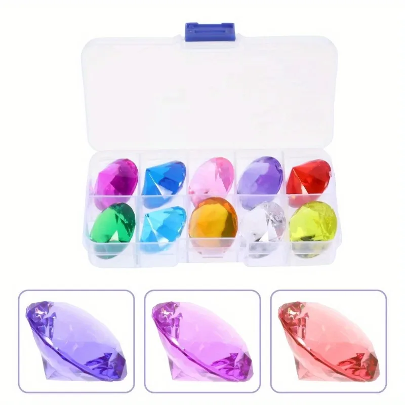 Plastic Jewelry Props 10Pcs/Box Clear Acrylic Diamond Diamond Gems Princess Jewellery DIY Props Accessories Gems