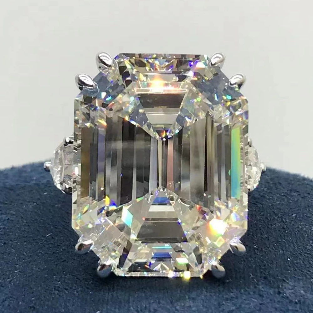 WUIHA 18K Gold Plated Ascher Cut 50CT Synthetic Diamond Gemstone Wedding Ring for Women 925 Sterling Silver Jewelry DropShipping 4