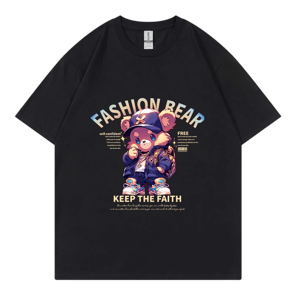 

100% Cotton Fashion Bear KEEP THE FAITH Print Short-sleeved T-shirt male Half-sleeved Summer Casual Oversized T-shirt men Shirt