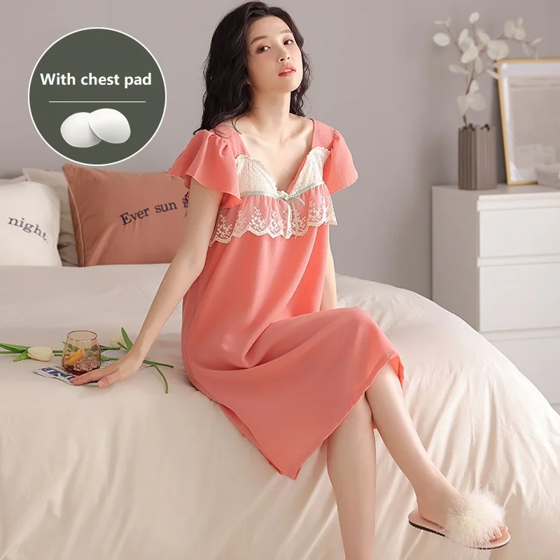  WUJNANG Casual New Night Dress with Chest Pad Women