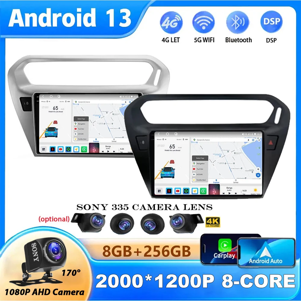 

Android 13 Car Radio For Peugeot 301 Citroen Elysee 2013-2018 Radio Multimedia Video Player Autoradio WIFI CarPlay DSP BT GPS