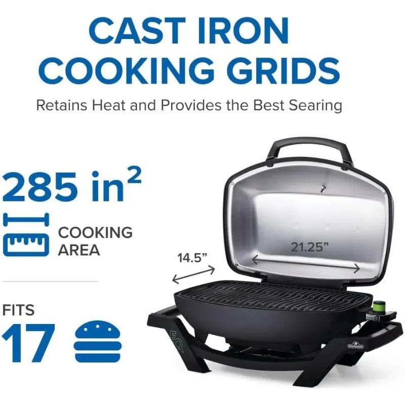 Portable Electric Grill, Black, 1500 Watts, 285 in² (1839 cm²) Cooking Area, Cast Iron Grids, Temperature Gauge 5