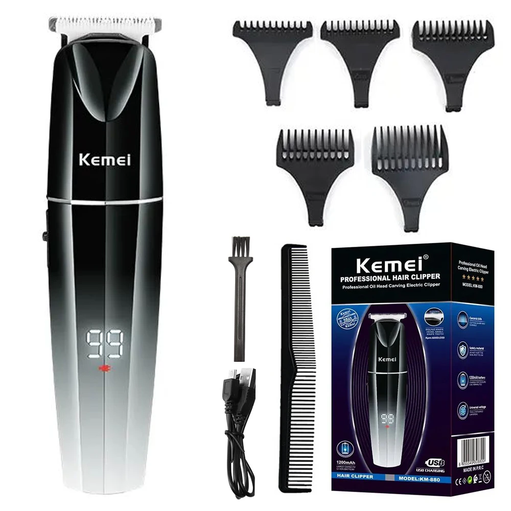 

Kemei Professional Electric Beard And Hair Trimmer Lcd Usb Charging Low Noise Gradient Body Barber Hair Clipper For Men KM-880