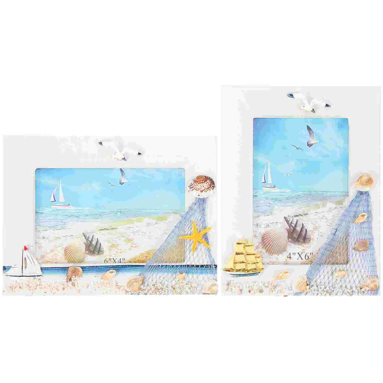 

Wooden Photo Frame Ocean Picture Ornament Mediterranean Theme Creative Nautical Holder Home Decoration