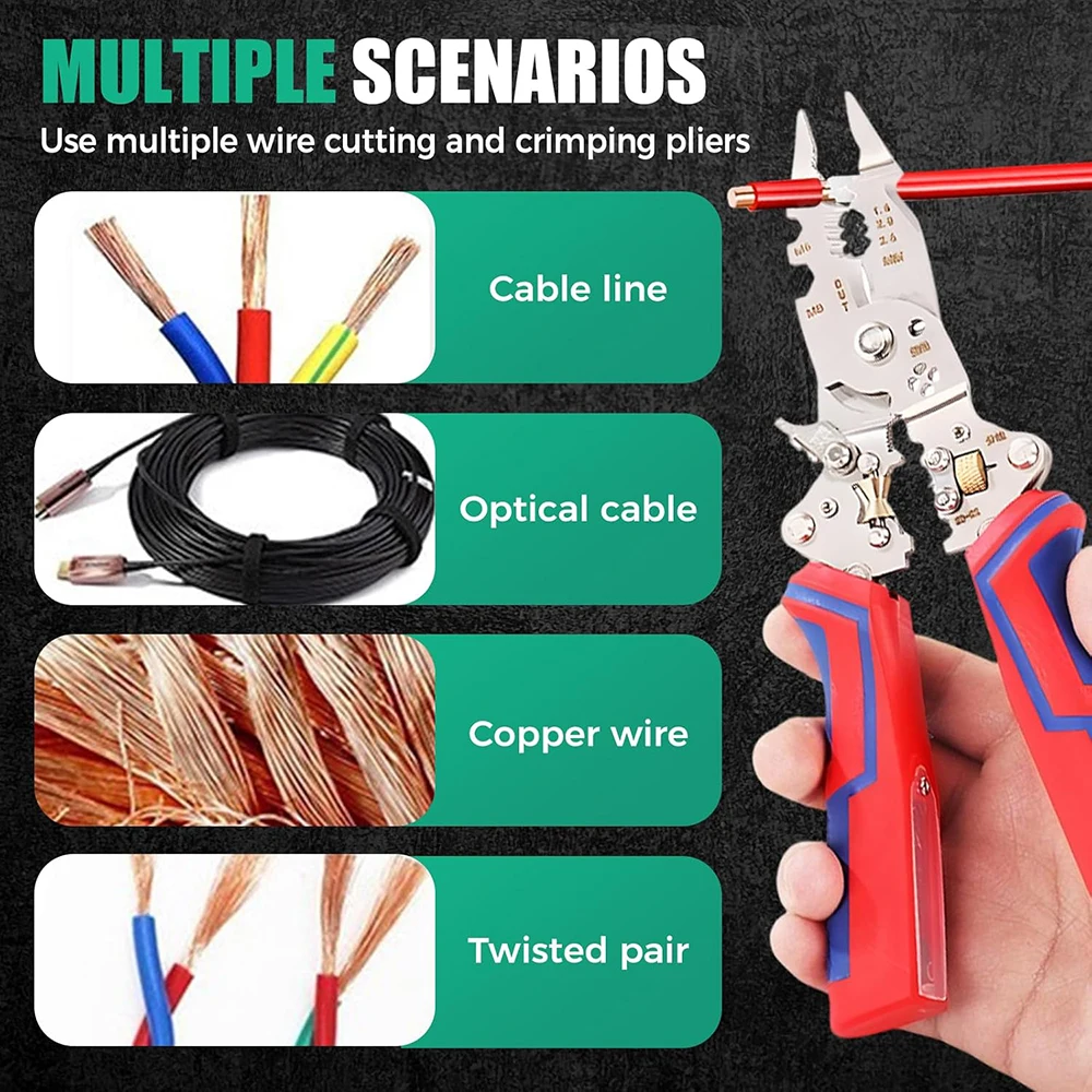 Enhanced Multi-Function Wire Stripper & Crimping Tool with Voltage Testing and Cable Cutting Scissors