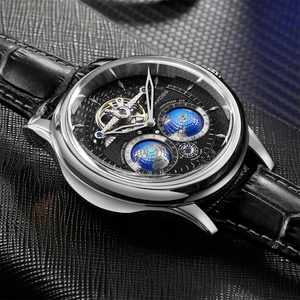 SEAKOSS Double Globe Automatic Rotating Men Mechanical Watches Earth Flywheel Device Men's Military Wristwatches 1963 Clock 5
