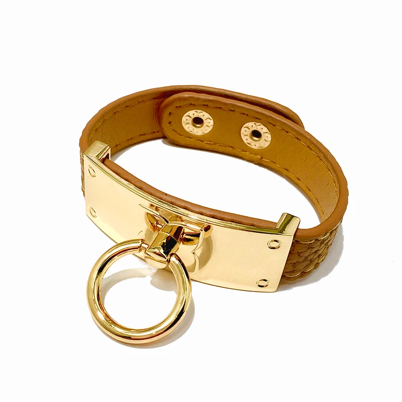 Top Quality 9 Colors Single Circle Leather Gold Plated Stainless Steel Bracelets Bangle For Women Fashion Jewelry 2