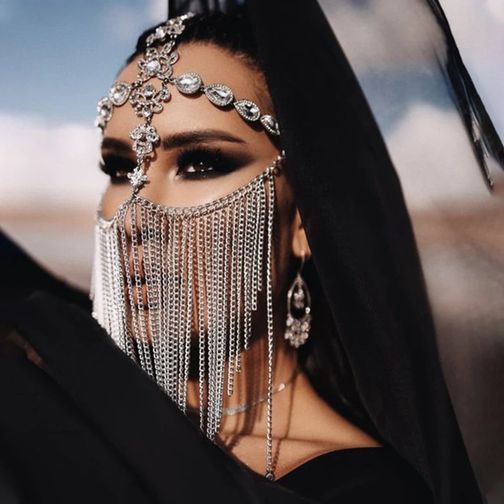 

New Rhinestone Tassel Mask Women Diamond-studded Facial Jewelry Temperament Dance Performance Accessories