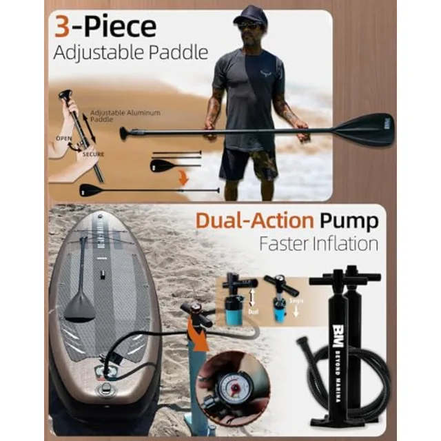 BM Paddle Board Inflatable Stand Up Paddle Board, SUP Paddleboard for Adult, Premium Accessories Non-Slip EVA Deck and Foam Han