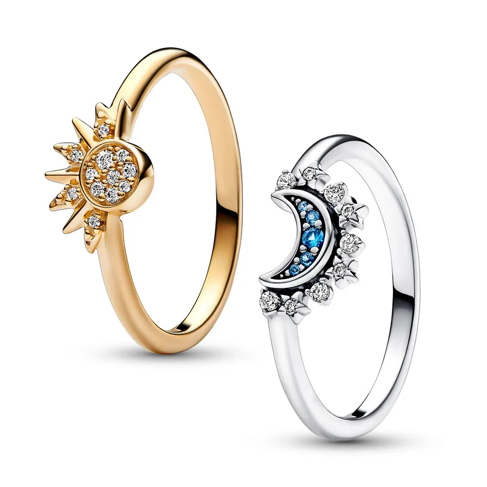 Celestial Sparkling Sun And Moon Ring Set