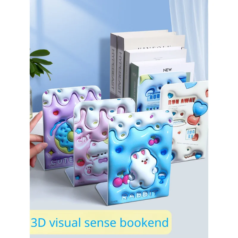 2pcs Metal Bookends Cute Creative Cartoon Bookshelf Creative Pupil Desktop with Simple Bookends, Desk Organizer Book Stopper