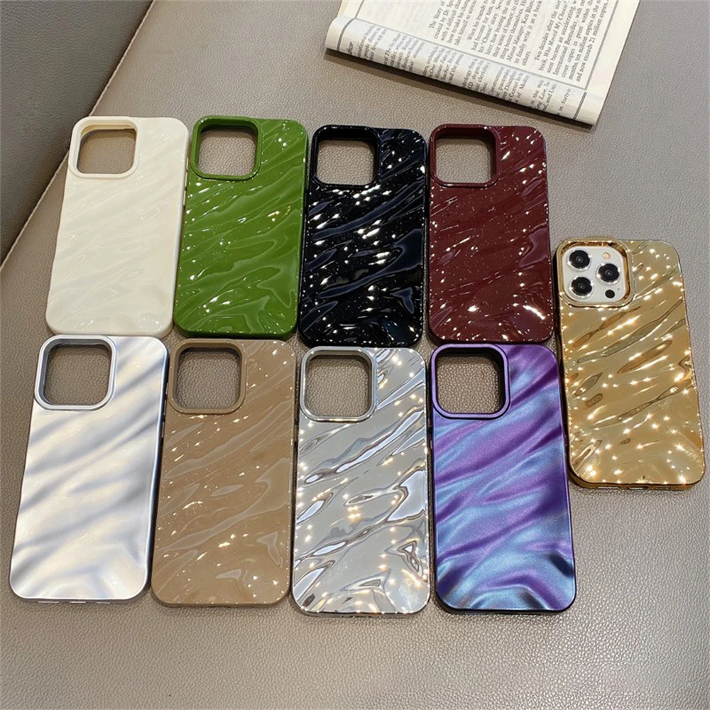 Luxury Plating 3D Wave Pattern Glossy Solid Color Bumper Phone Case Cover
