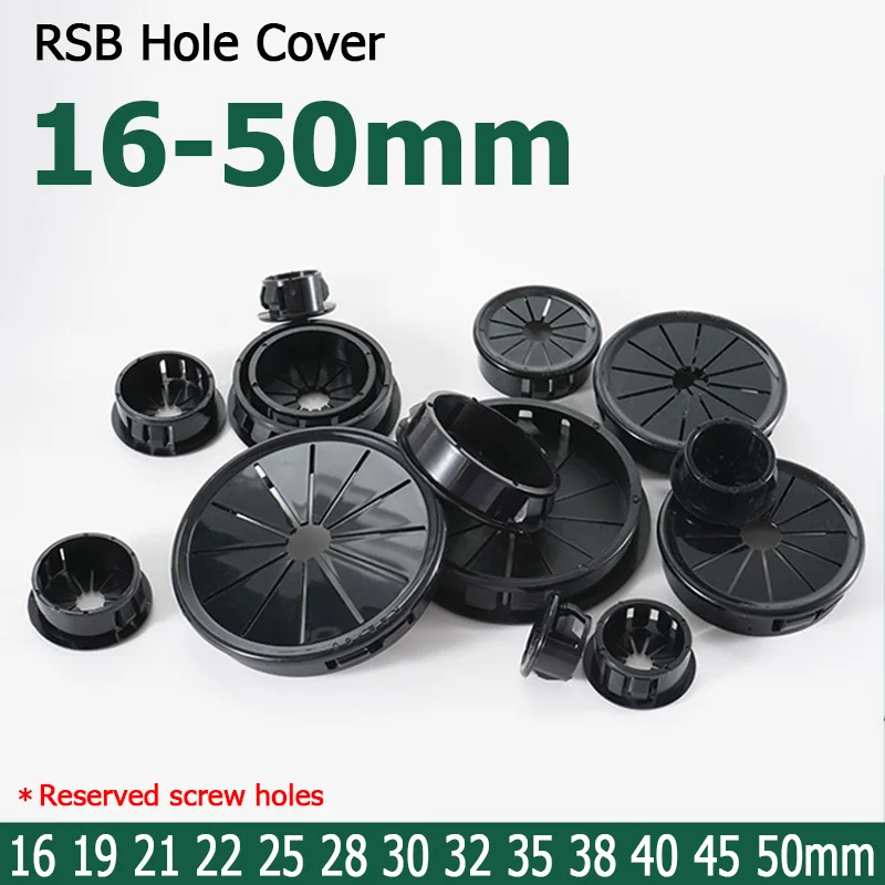 Cable Hole Cover Hole Plug Desk Cord Grommet 1-10pcs 16 19 21 22 25 28 30 32 35 38 40 45 50mm Black Snap-on Hole Cover RSB Round Desk Wire Plastic Table Line Cable HoleCover