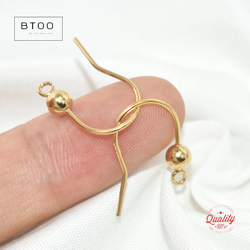 Real 14K Gold Filled Ear Wire w/4.0mm Ball and Ring (0.76mm) Gold Ear Wire for Jewelry Making Handmde DIY Earrings Accessories