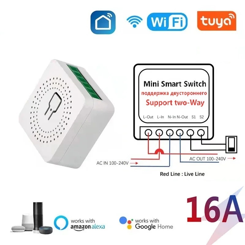  Tuya WiFi Smart Switch 16A  Module 2-way Control Mini Switch Breaker Smart Life Work With Alexa Google Alice 1/10pcs 
