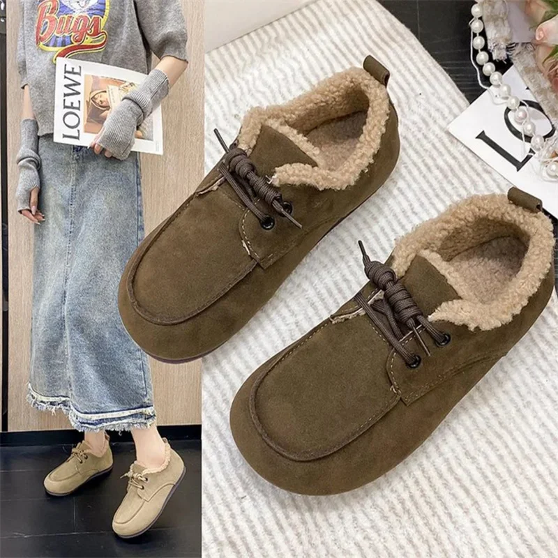 Winter Lazy People Kick on Cotton Shoes, Versatile Women's Bean Shoes, In Fashion Home Cotton Slippers, Plush Flat Shoes