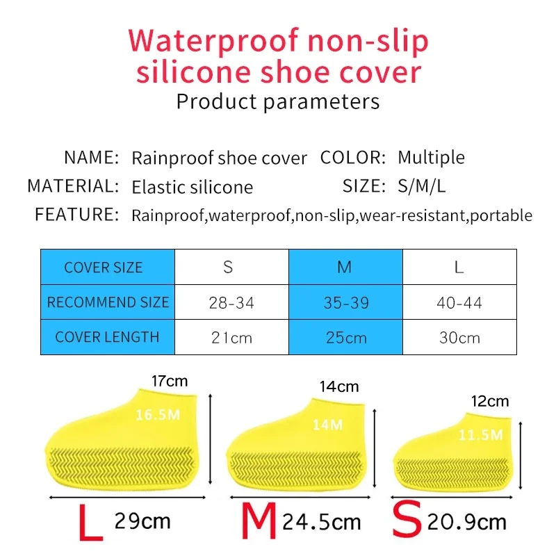 Silicone WaterProof Shoe Covers Reusable Rain Shoe Covers Unisex Shoes Protector Anti-slip Rain Boot Pads For Rainy Day 1 Pair