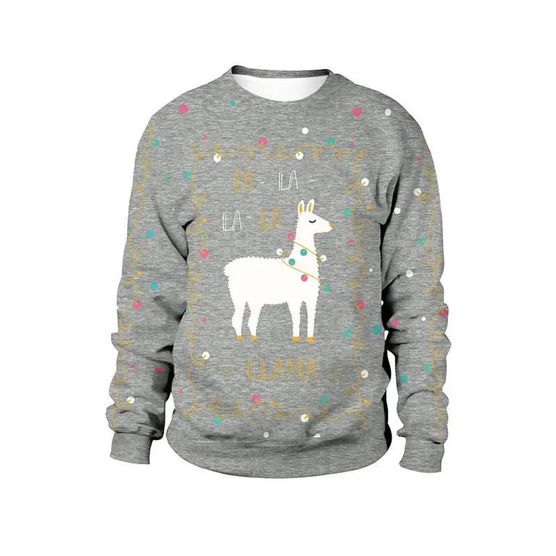 Men Women Llama Ugly Christmas Sweatshirt 3D Funny Print New Year Eve Xmas Sweater Couples Pullover Holiday Party Jumper Tops - Image 15