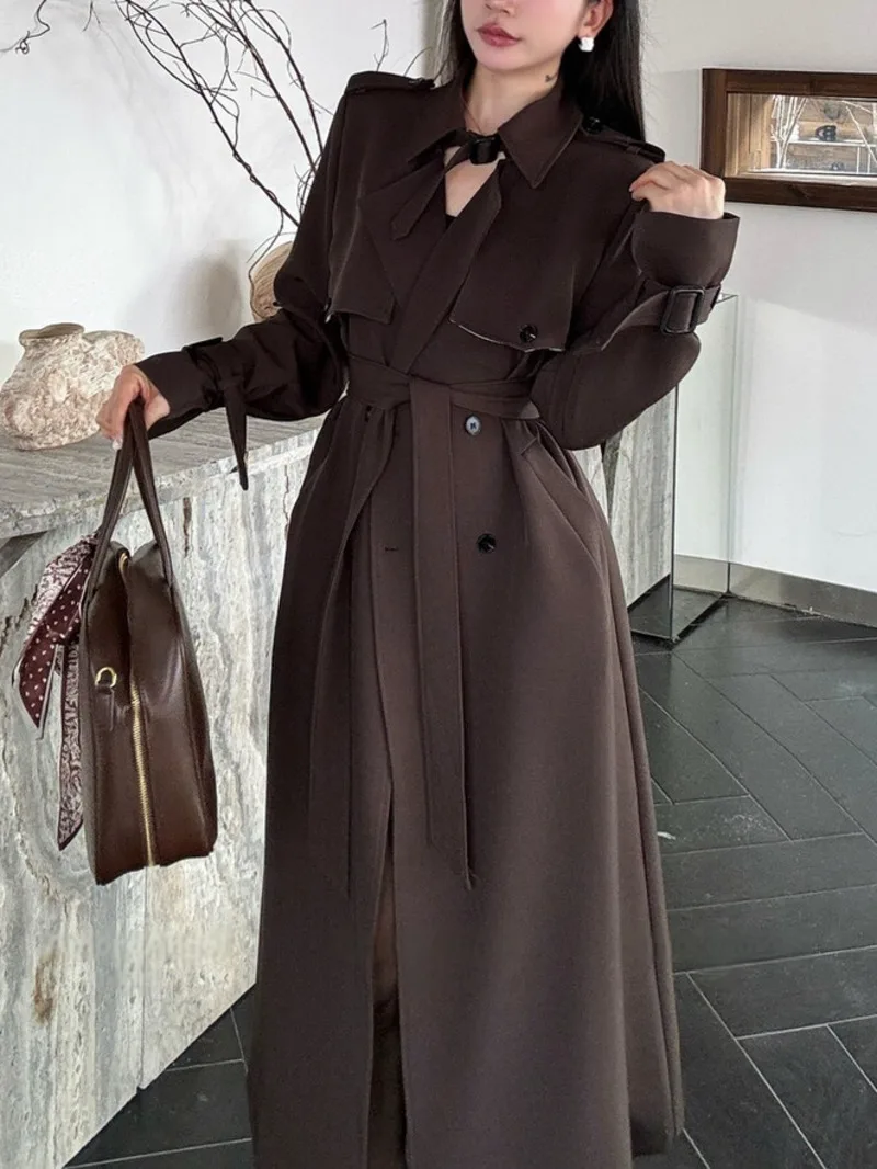 BJTZ Luxury 2025 خريف المرأة معطف طويل خندق مربوط...