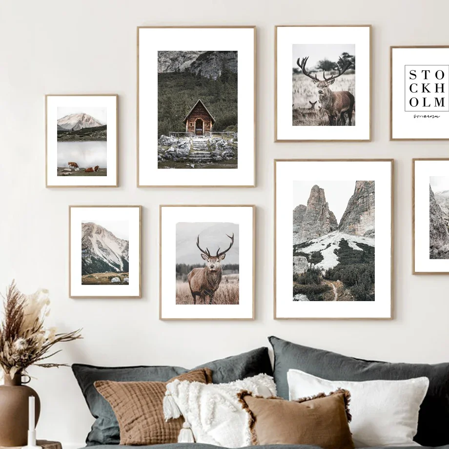 

Deer Calm Lake House Mountain Forest Nordic Posters And Prints Fall Wall Art Canvas Painting Wall Pictures For Living Room Decor