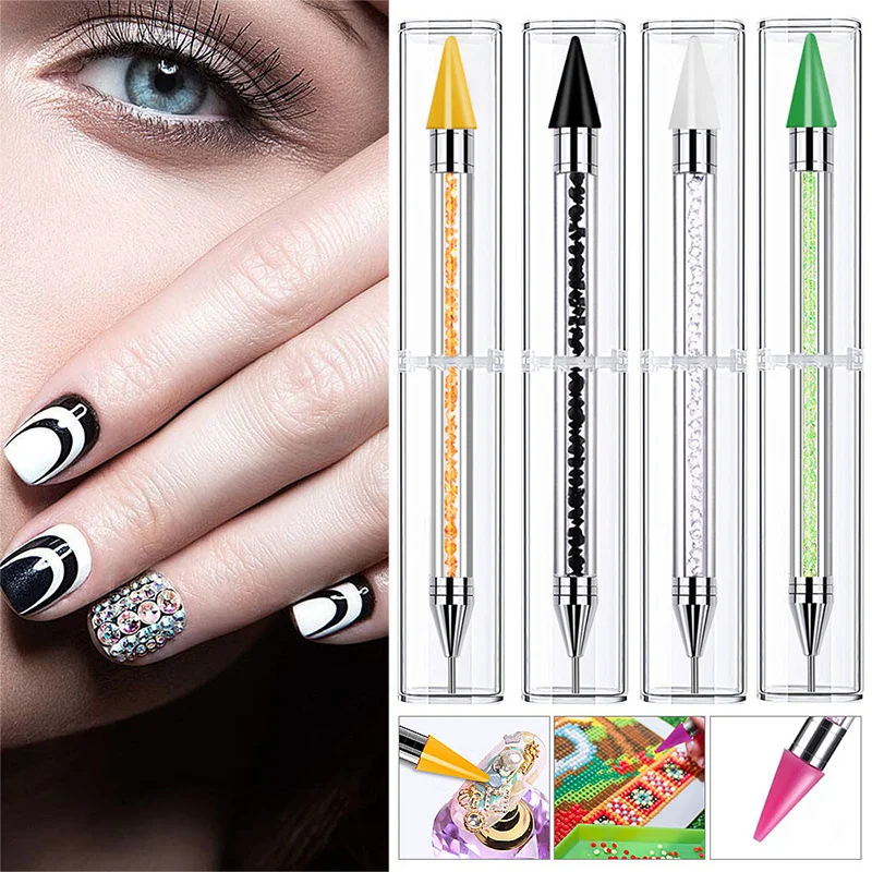 Nail Art nail art pen White Dual-head Wax Pen With Diamante Embellishment And Rhinestone Picker Crystal Rhinestone Applicator Tool