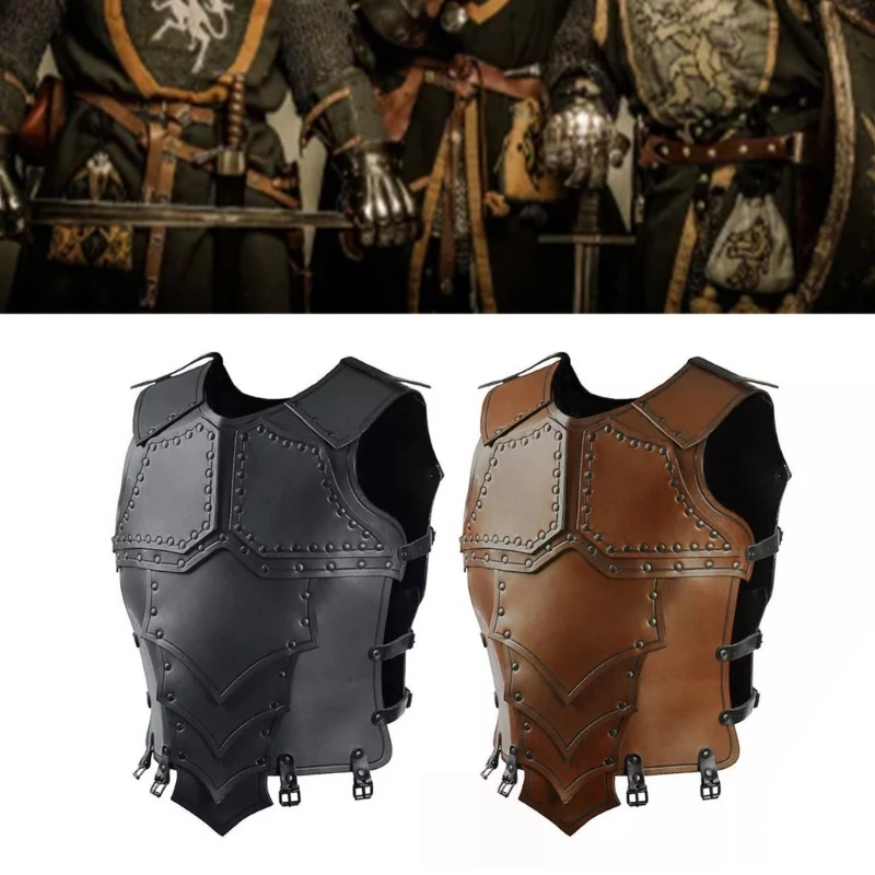 

Men Shoulder Chest Shield Medieval Chest Adjustable Straps Buckles Leather Studded for Halloween