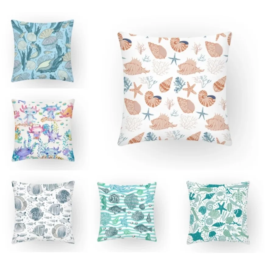 

Decorative Velvet Colourful Geometric Sea Creatures Cushion Cover Cojines 45x45 Cm Gift White Pillowcase Simple Print F2171G