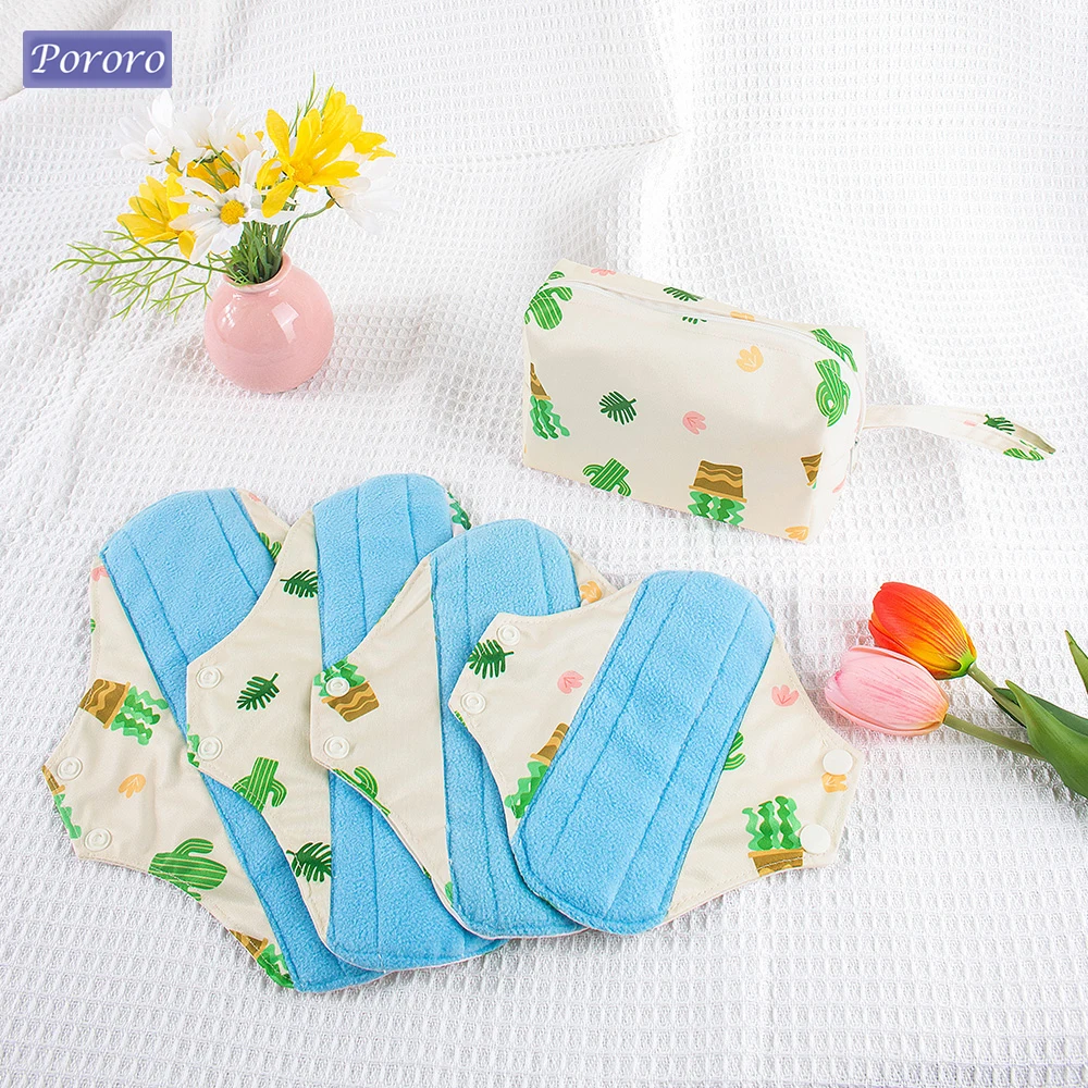 4pcs/Set Reusable Menstrual Pads Polar Fleece Menstrual Heavy Incontinence Pads with 1pc Cloth Mini Wet Bag